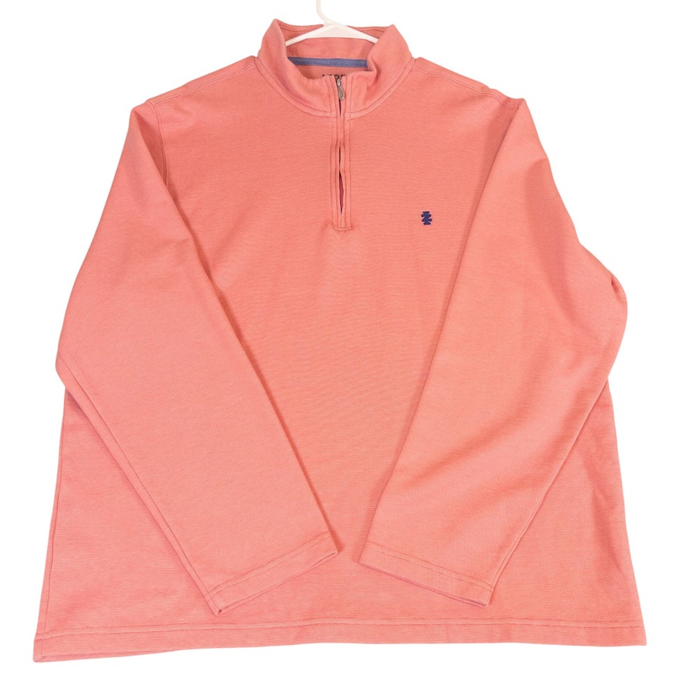 Izod Mens XXL Coral Pink Quarter Zip Pullover Micro Stripe Long Sleeve Sweater